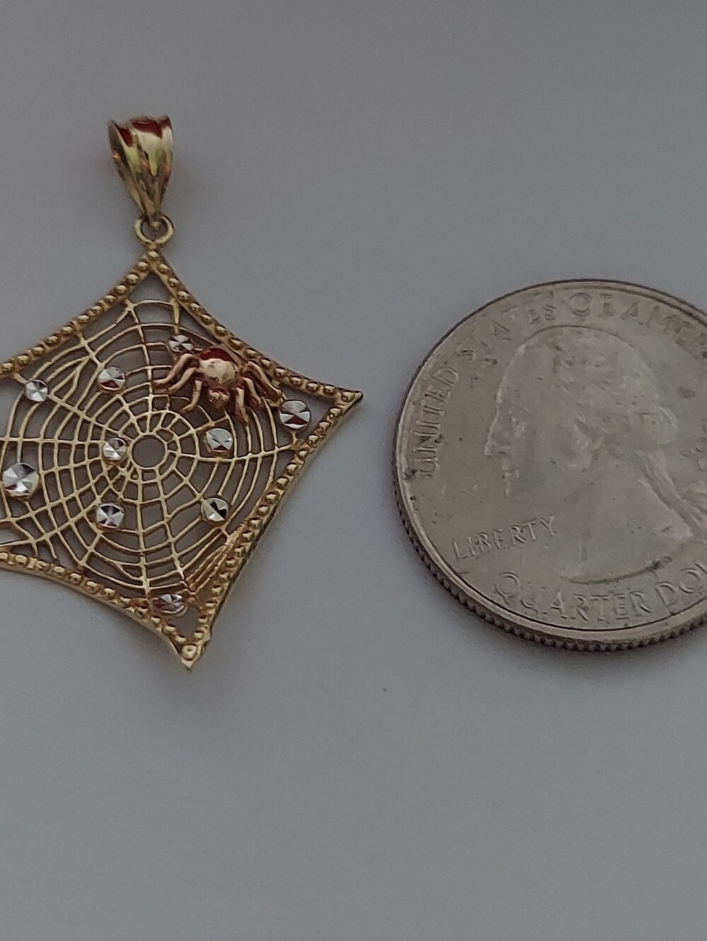 Vintage 14K Gold Spider Web Charm Pendant - Picture 4 of 10